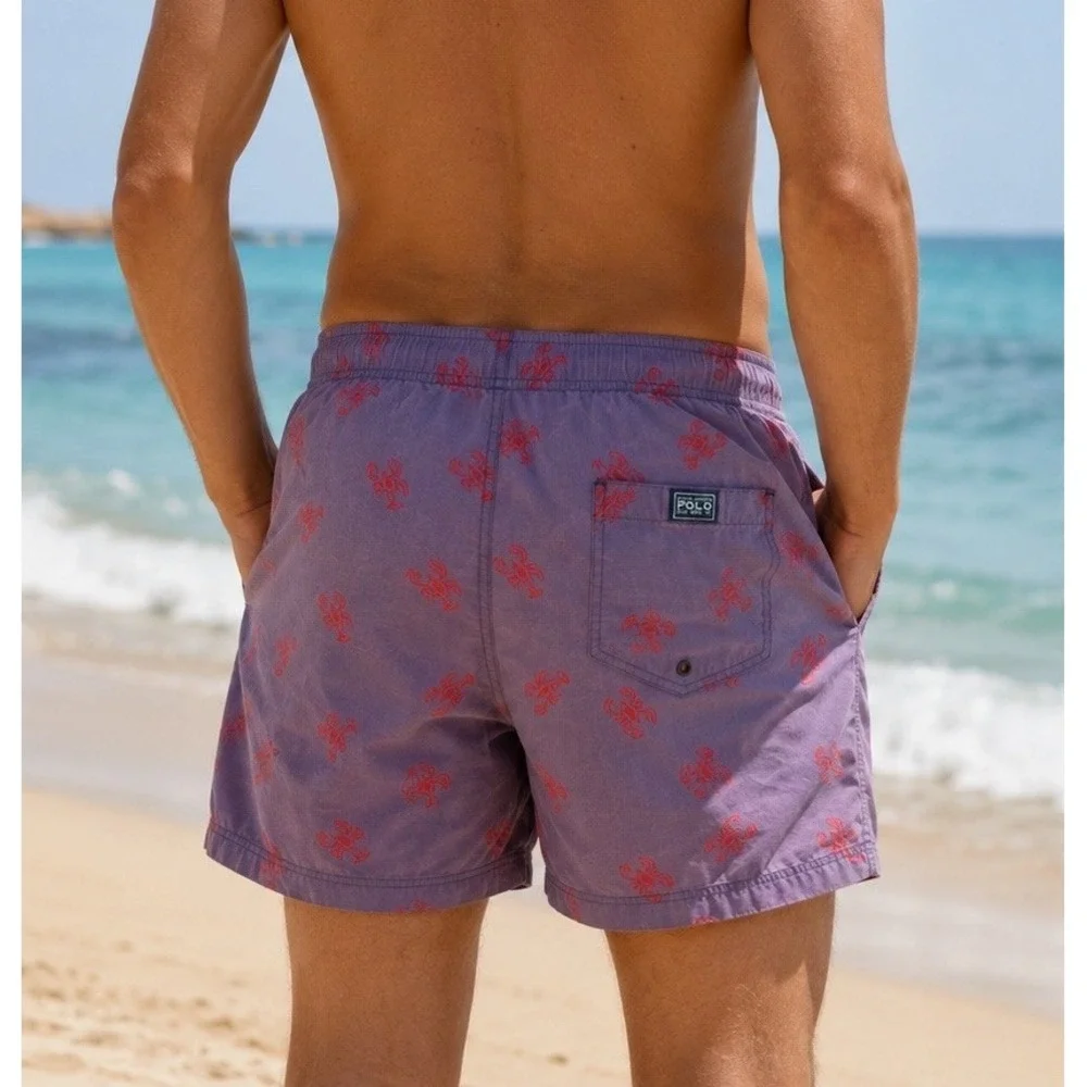 Vintage 90s Polo Sport Ralph Lauren Lobster Print Swim Trunks XL Blue